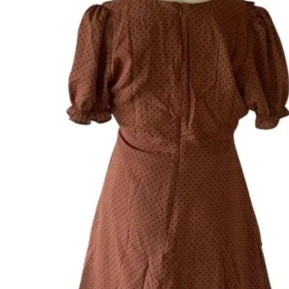 NWOT Blu Pepper POLKA DOT COLLARED VELVET TIE MINI BABYDOLL DRESS RUST BROWN - Picture 5 of 9
